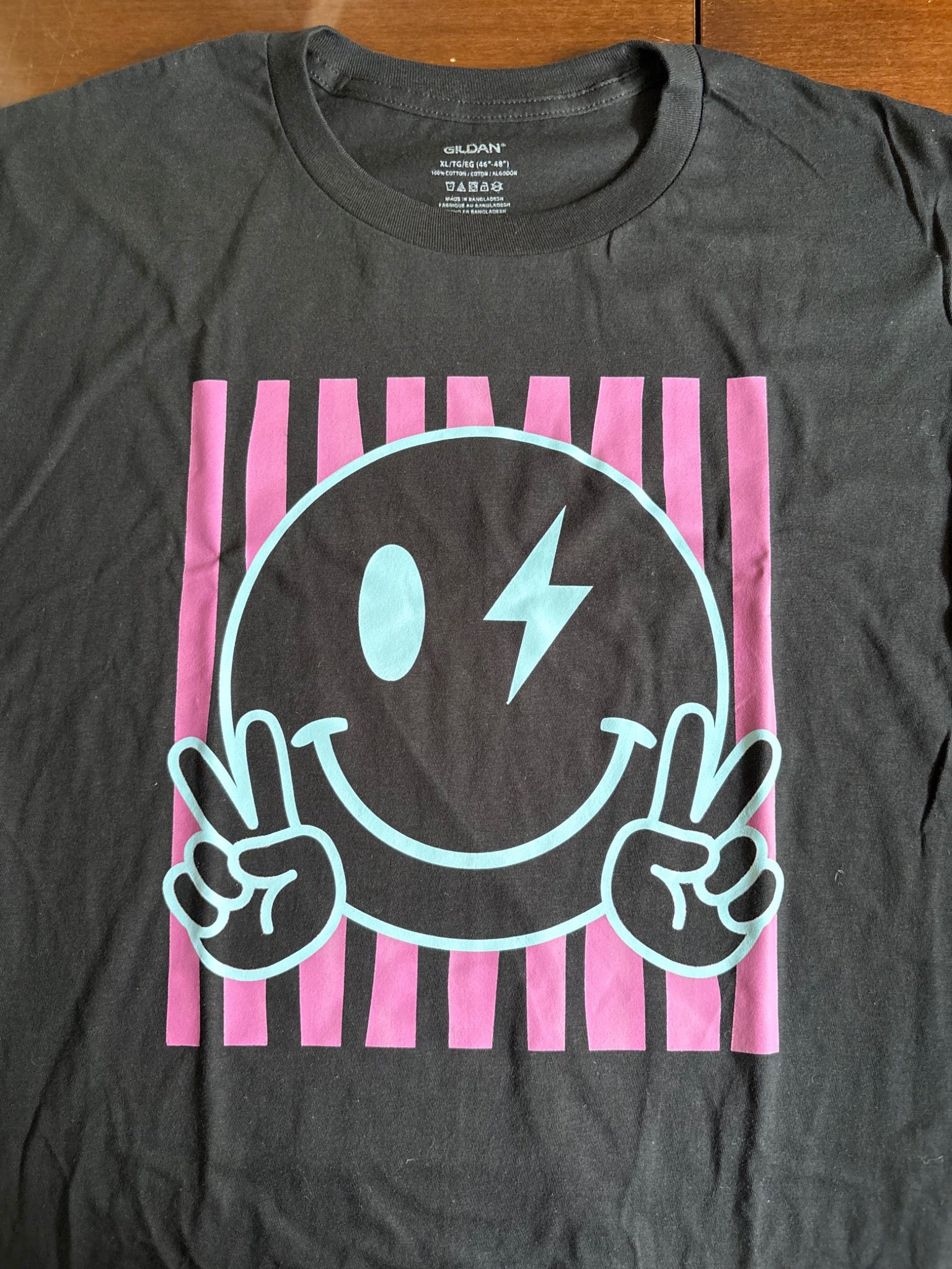 Electric Smiley Gildan black XL pre-pressed T-shirt